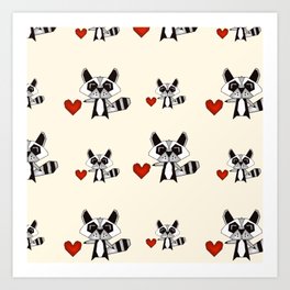 Quilt Silly Raccoon with Heart Pattern Black and Yellow Art Print