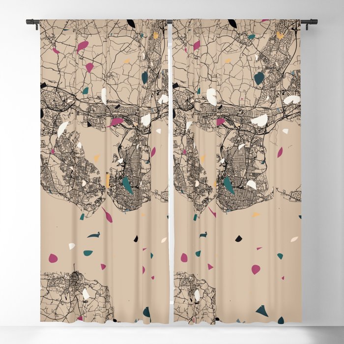 England, Portsmouth - Terrazzo Map Illustrated Blackout Curtain