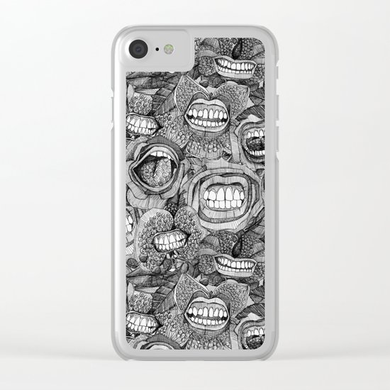 BITE ME roses and orchids BLACK WHITE Clear iPhone Case