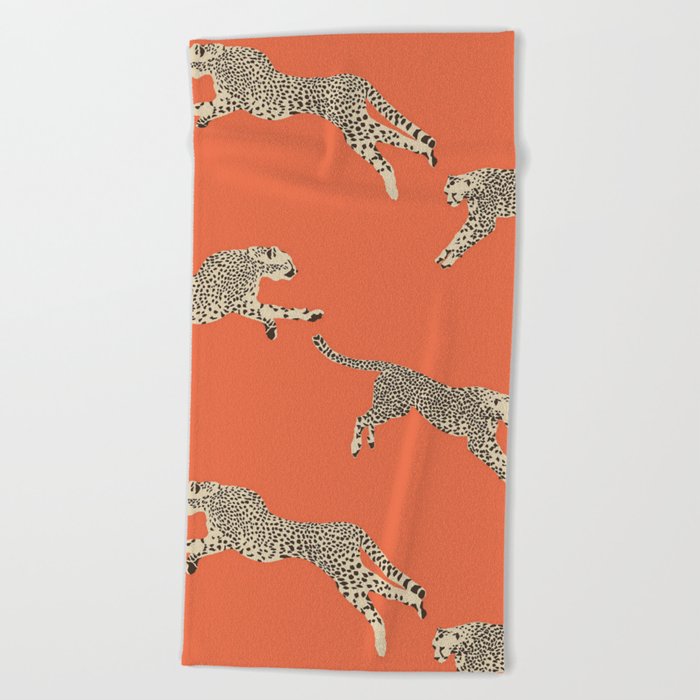 Leaping Cheetahs Tangerine Beach Towel