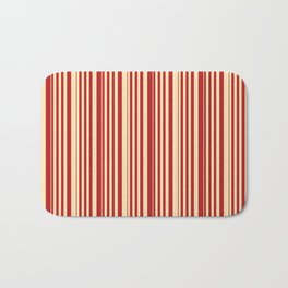 [ Thumbnail: Red & Beige Colored Stripes/Lines Pattern Bath Mat ]