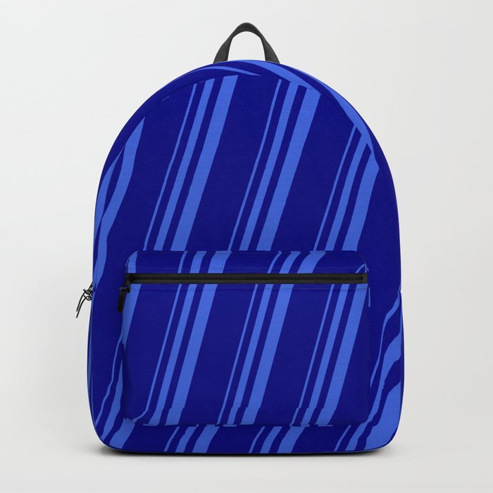 Royal Blue & Dark Blue Colored Striped Pattern Backpack