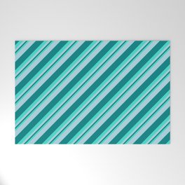 [ Thumbnail: Turquoise, Light Blue & Teal Colored Lined Pattern Welcome Mat ]