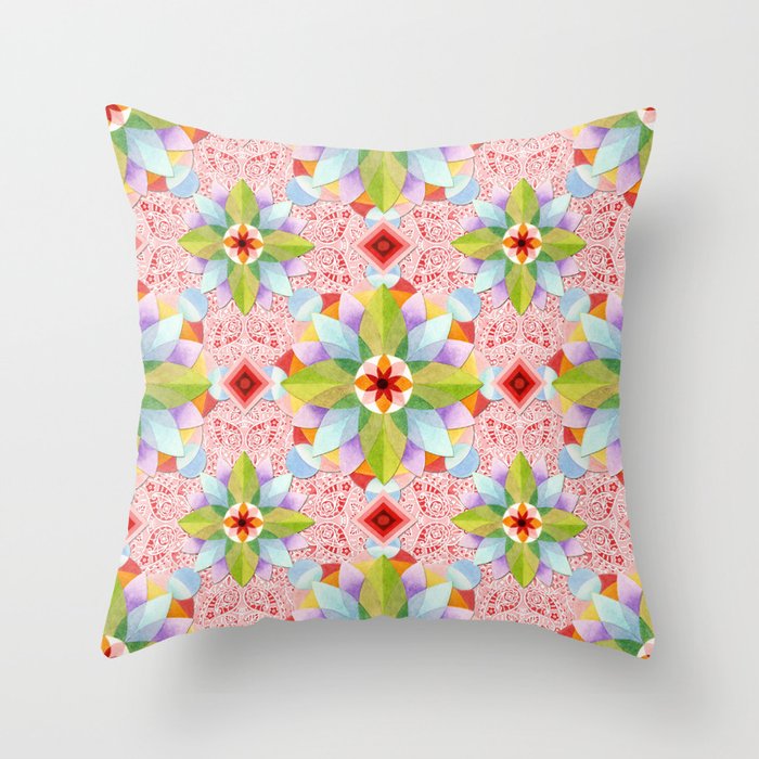 Pink Paisley Flowers Throw Pillow