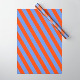 [ Thumbnail: Cornflower Blue & Red Colored Lined/Striped Pattern Wrapping Paper ]