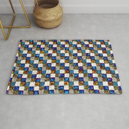 Brown Blue Multicolored Patchwork Rug