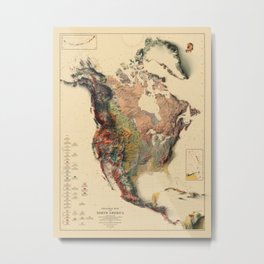 1911 North America and Central America Relief Map 3D digitally-rendered Metal Print