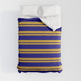 [ Thumbnail: Goldenrod & Blue Colored Striped/Lined Pattern Comforter ]