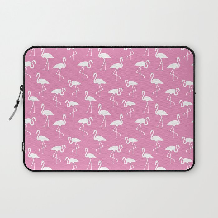 White flamingo silhouettes seamless pattern on hot pink background Laptop Sleeve