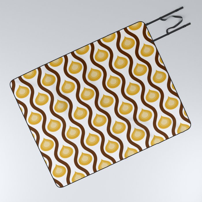 True 70s - Vintage Modernist Organic Shape Retro Pattern Yellow Gold Mustard Brown Picnic Blanket