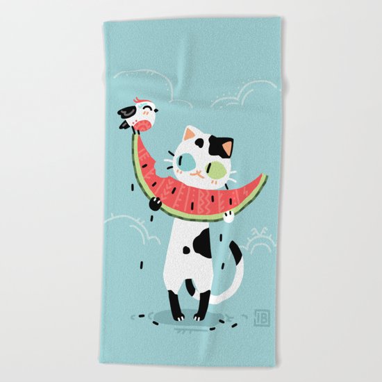 Watermelon Cat Beach Towel