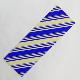 [ Thumbnail: Pale Goldenrod & Blue Colored Stripes Pattern Yoga Mat ]
