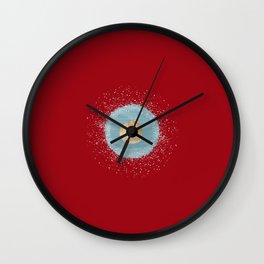 Watercolor Seashell and Blue Circle on Red Wall Clock