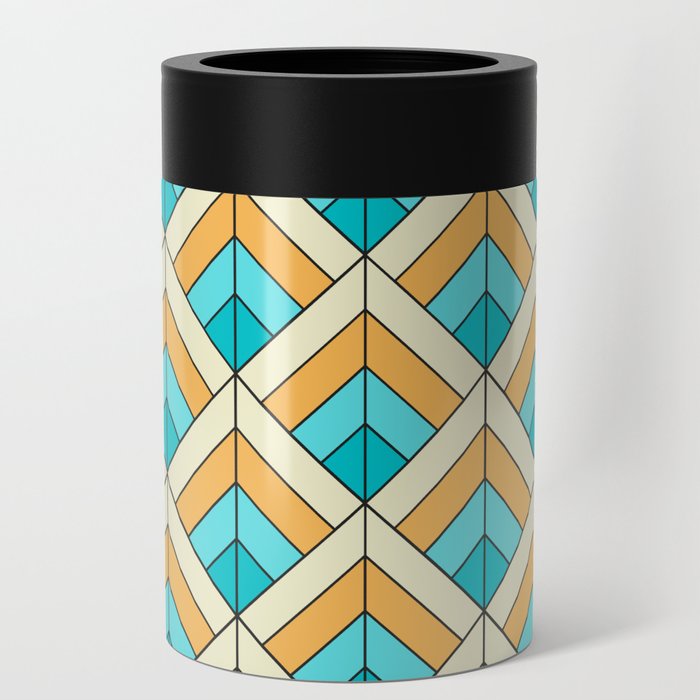 Art Deco Style Blue and Yellow Diamond Repeating Pattern Can Cooler