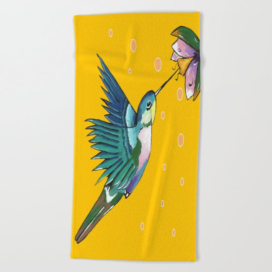 Hummingbird Yellow Beach Towel