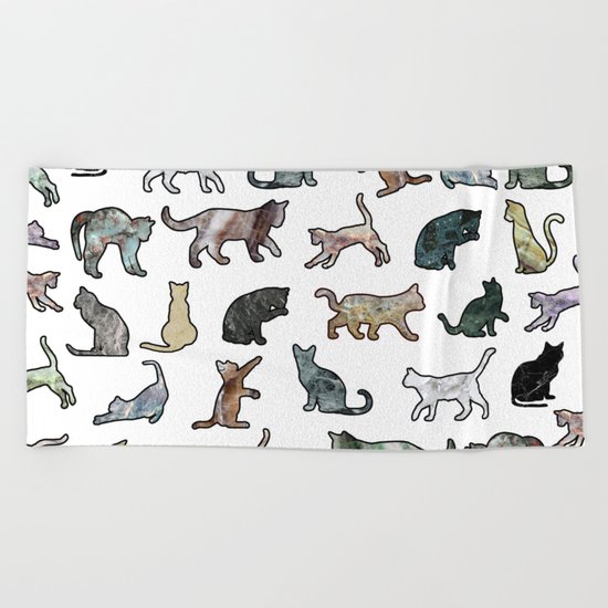 Cats shaped Marble - White Beach Towel