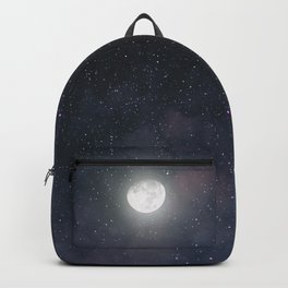 Glowing Moon on the night sky through pink clouds Backpack