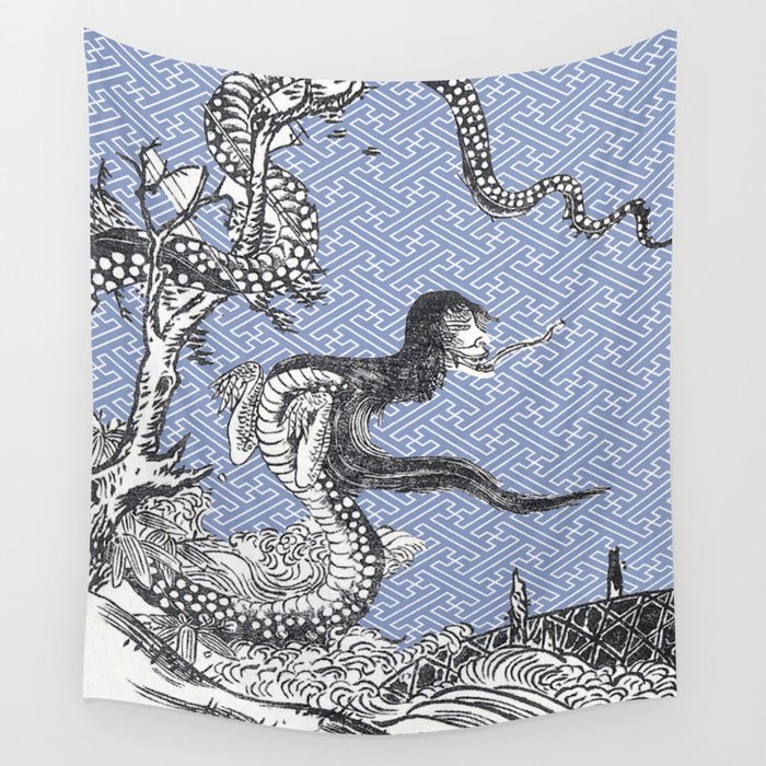 Yokai Nureonna Snakelady By Sekien With Sayagata Background
