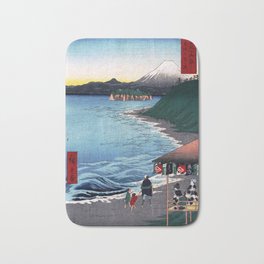 Hiroshige - 36 Views of Mount Fuji (1858) - 19: The Seven Ri Beach in Sagami Province Bath Mat | Mountfuji, Japanese, Ukiyoe, Edo, Fineart, Eastern, Hiroshige, Series, Color, Japan 