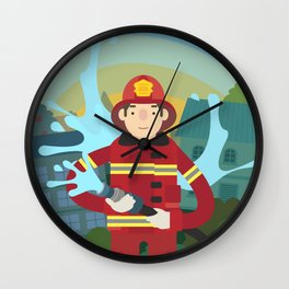 Firefighter Wall Clock | Graphic Design, Illustration, People, Children 