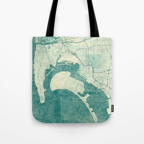 San Diego Map Blue Vintage Tote Bag