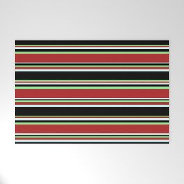 [ Thumbnail: Light Green, Red, Light Cyan, and Black Colored Striped/Lined Pattern Welcome Mat ]
