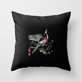 singing bird/ ukiyo-e style design  Throw Pillow
