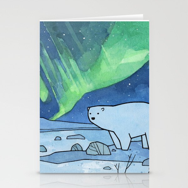 Polar Bear and Northern Lights Stationery Cards