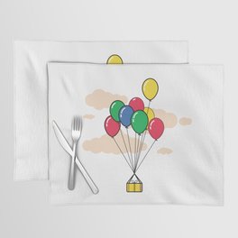 Gift box tied to balloons floating in the sky Placemat
