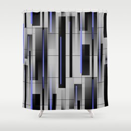 Off the Grid Blue - Abstract - Gray, Black, Blue Shower Curtain