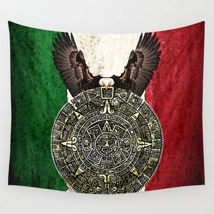 MEXICAN EAGLE AZTEC CALENDAR FLAG Wall Tapestry