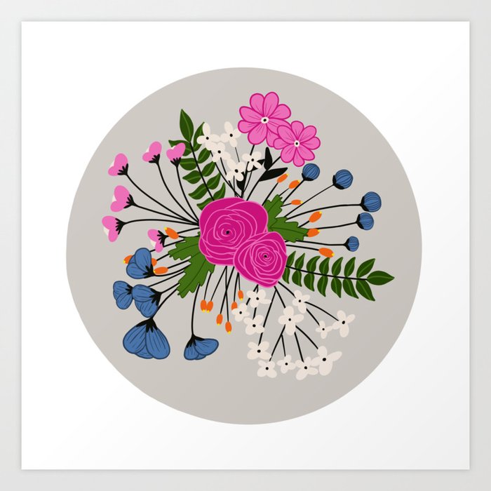 Modern Floral Bundle - gray Art Print