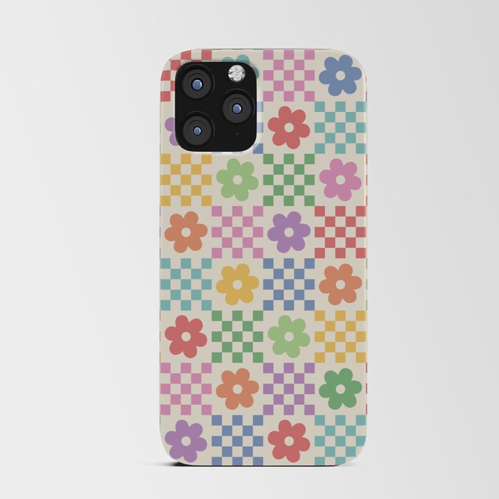 Colorful Flowers Double Checker iPhone Card Case