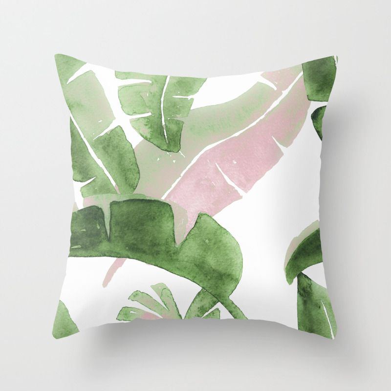 Tropical Leaves Green And Pink Throw Pillow by Wheimay | Society6