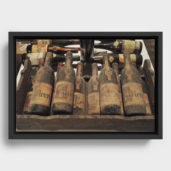 Old wine bottles in Gattinara, Piedmont, Italy Framed Canvas