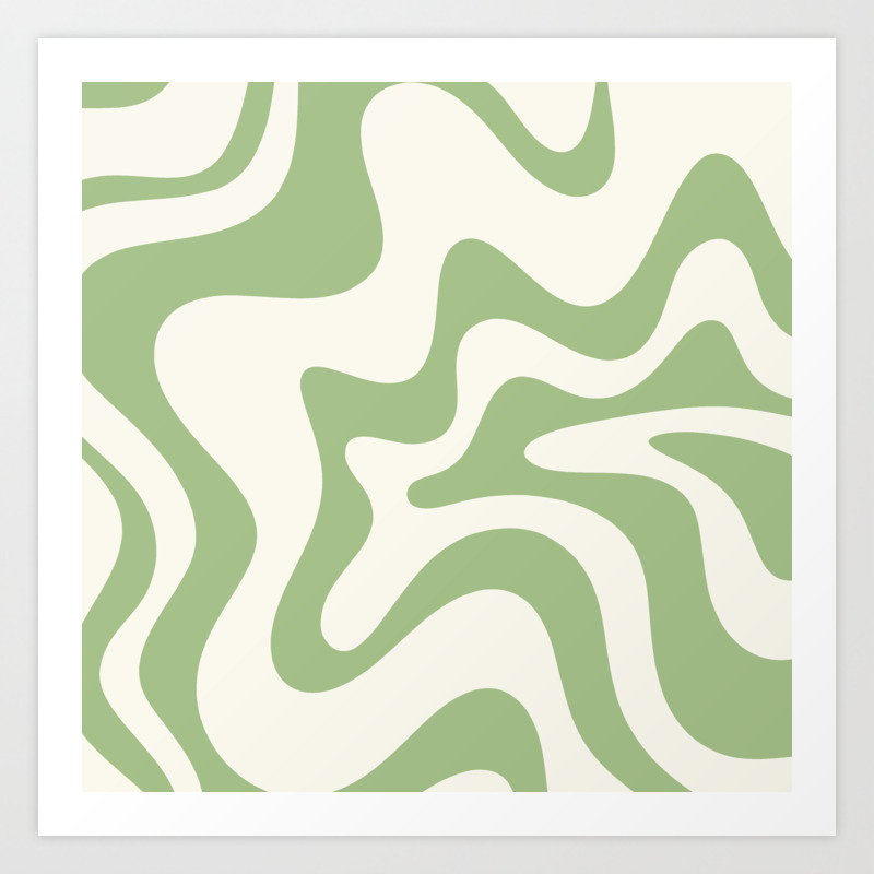 Retro Liquid Swirl Abstract Pattern Square in Light Sage Green and Cream  Art Print by Kierkegaard Design Studio | Society6