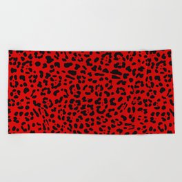 Punk Rock Red Leopard Pattern Beach Towel