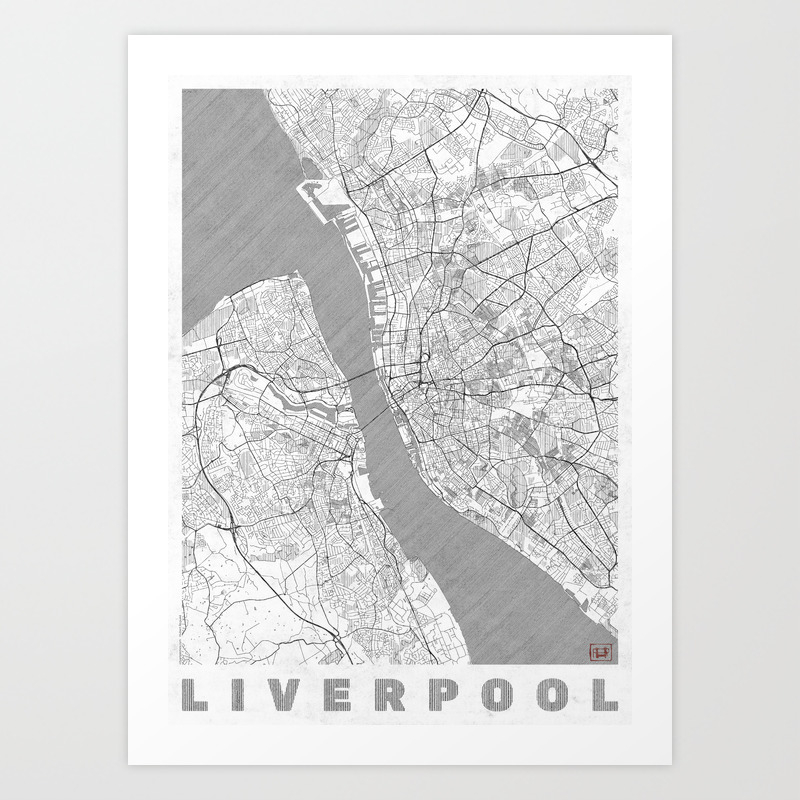 Liverpool Map Line Art Print By Hubertroguski Society6