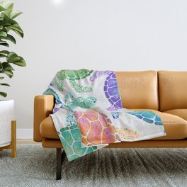 Sea Turtle - Colour Decke | Pattern, Turtle, Swim, Seaturtle, Aztec, Painting, Mosaic, Sea, Rainbow, Watercolor 