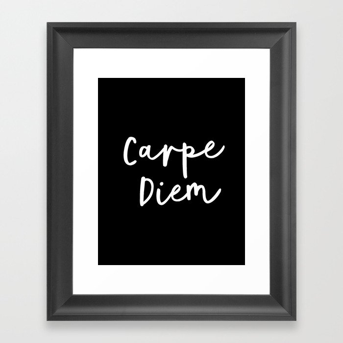 Carpe Diem Black White Contemporary Minimalist Typography Poster Home Wall Decor Bedroom Canvas Framed Art Print