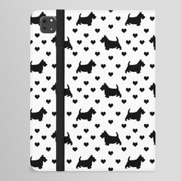 Cute Black Scottish Terriers (Scottie Dogs) & Hearts on White Background iPad Folio Case