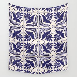 Mexican Talavera With Blue Birds Pattern by Akbaly Wall Tapestry