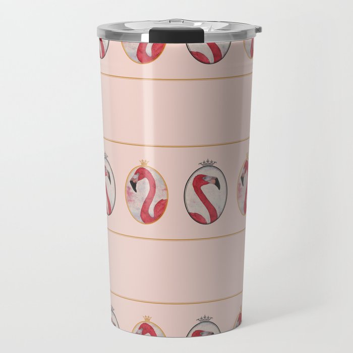 the royal pink flamingo king and queen stripe pattern in vintage pink Travel Mug