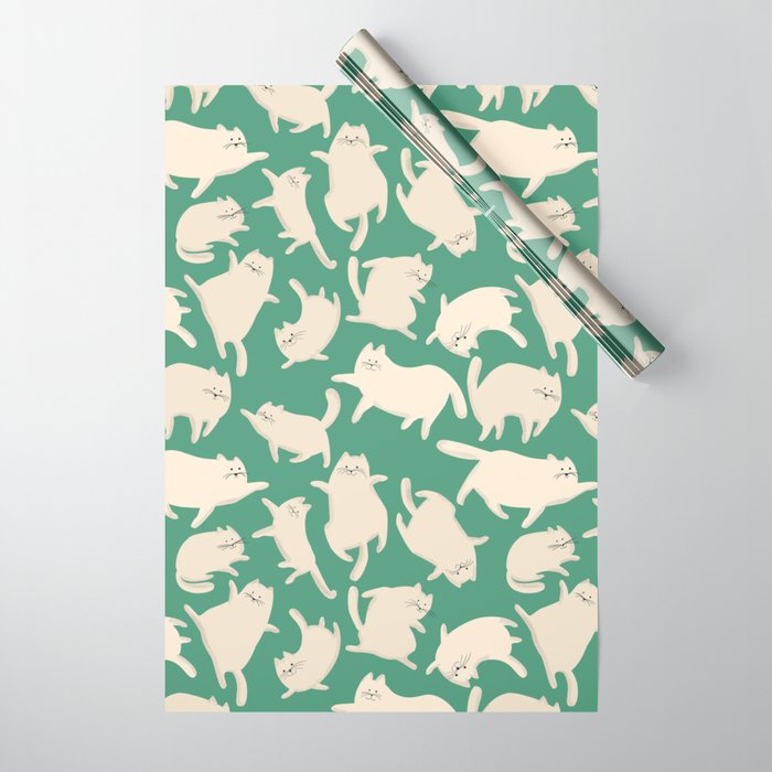 White Silly Cats Pattern Wrapping Paper