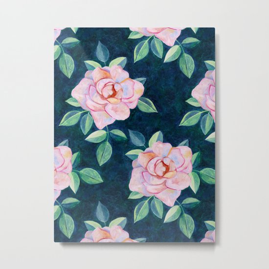 Simple Pink Rose Oil Painting Pattern Metal Print
