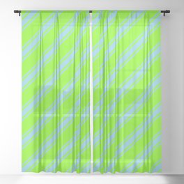 [ Thumbnail: Green & Sky Blue Colored Stripes/Lines Pattern Sheer Curtain ]