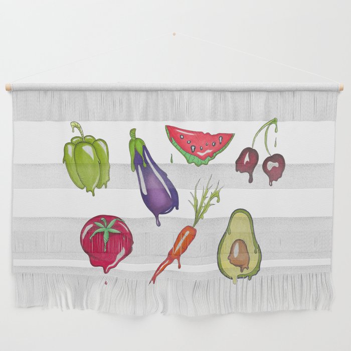 Trippy Melting Fruits and Vegetables - Hand Drawn Wall Hanging