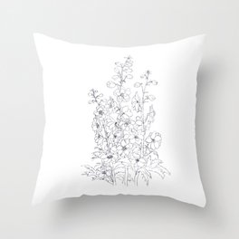 delphinium  larkspur flower drawing  Throw Pillow
