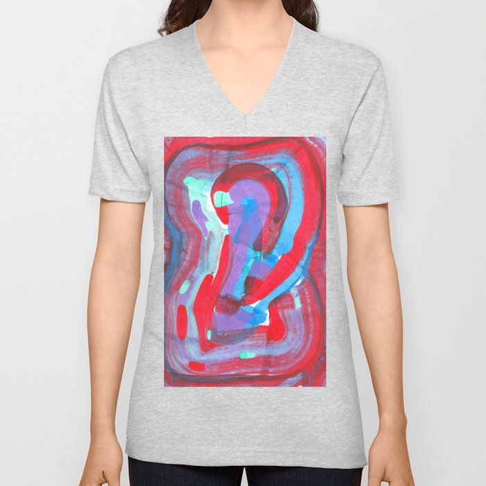 Blue and red V Neck T Shirt