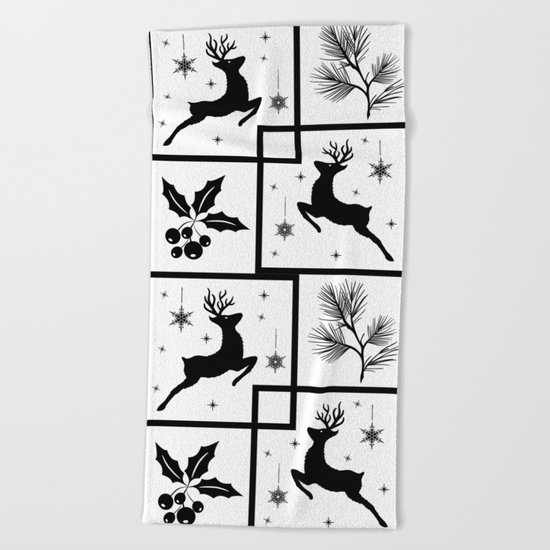 Christmas black and white pattern. Beach Towel